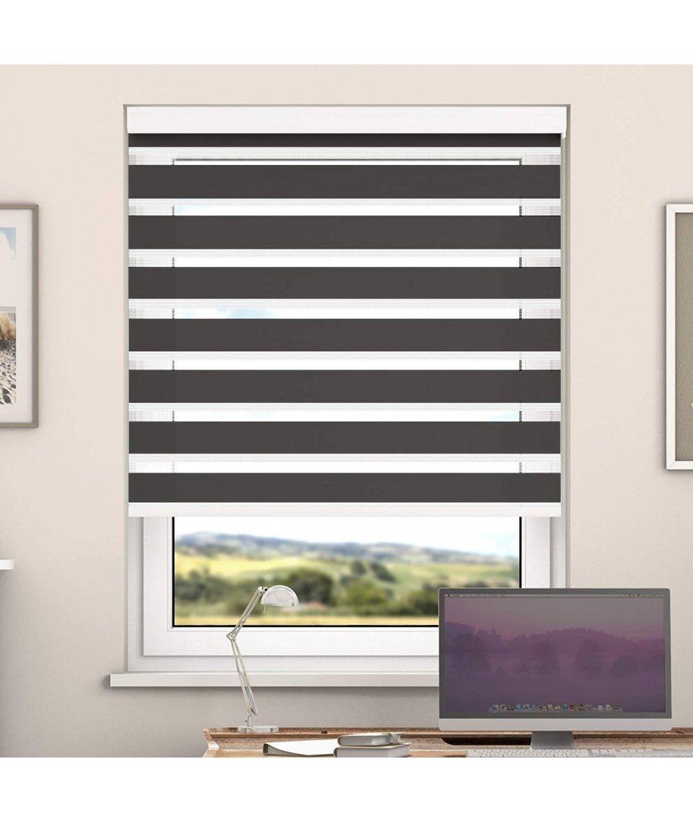 Steel Grey Day And Night Zebra Roller Blind with Cassette